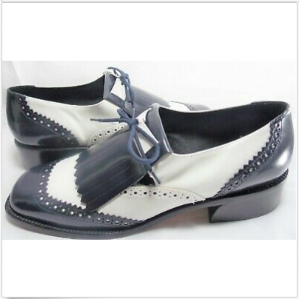 KENNETH COLE NY Blue White Leather Oxfords Flap